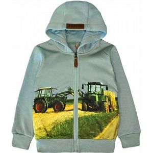 Kinder vest met tractor trekker sweatvest kleur turquoise Hoodie maat 92 Heel mooi!