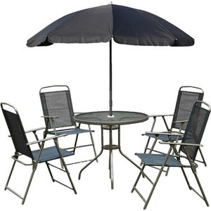 Tuinmeubelset, inclusief parasol, inklapbare stoelen, Zwart.