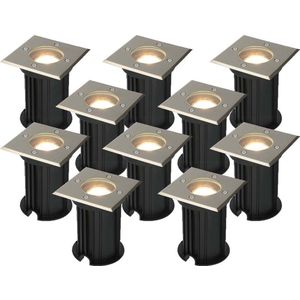 Voordeelverpakking - 10x LED grondspots Vierkant - IP65 waterdicht - HOFTRONIC GU10 2700K warm wit - Tuinspot - padverlichting - Mega deal