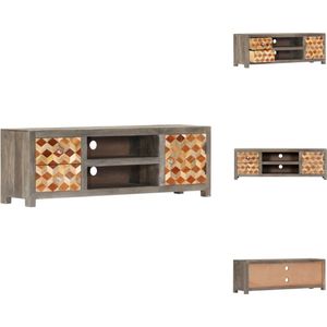 vidaXL TV-meubel Mangohout/Grijs-Bruin 120x30x40cm - Elegante opbergruimte met deur - lades en vakken - Kast