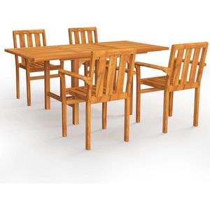 vidaXL Tuinset - 5-delig - Massief teakhout - Verlengbaar Tuinstoel - Teak Meubels - Eetkamertafel - Buitentafels - Tuinset