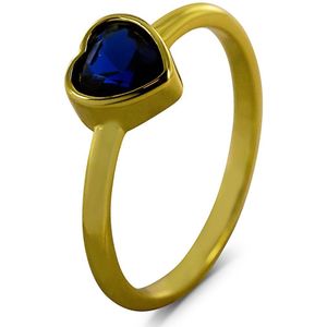 Silventi 9SIL-22692 Zilveren Ring - Dames - Zirkonia - Hartje - Blauw - 7,4 x 7,5 mm - Maat 56 - Zilver - Gold Plated (Verguld/Goud op Zilver)