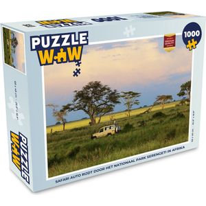 Puzzel Safari auto rijdt door het Nationaal park Serengeti in Afrika - Legpuzzel - Puzzel 1000 stukjes volwassenen