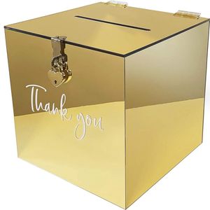 Acryl cadeaukaartenbox voor bruiloft | Wishing Well Wedding Card Box | Geldbox met hartslot | Brievenbus voor gastengeschenken, dank kaarten, felicitaties | Decoratieve brievenbus (goud)