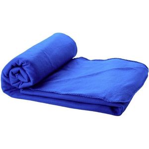 Fleece deken kobalt blauw 150 x 120 cm - reisdeken met tasje