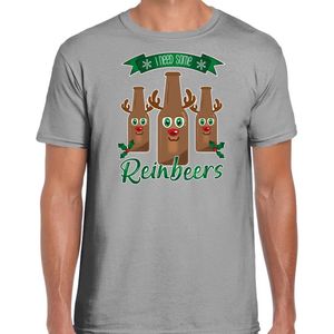 Bellatio Decorations fout kersttrui t-shirt heren - Rudolf Reinbeers - grijs - rendier/bier XL