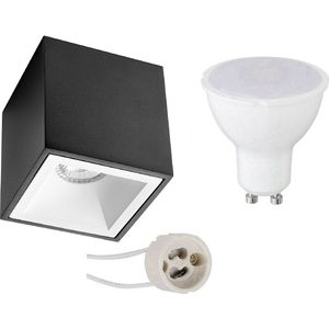 Opbouwspot Set - Proma Cliron Pro - GU10 Fitting - Dimbaar - Opbouw Vierkant - Mat Zwart/Wit - 6W - Helder/Koud Wit 6400K - Verdiept - 90mm