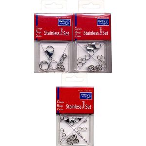 Roestvrij Staal Set - 14x Dubbele Ringen - 14x Enkele Ringen - 3x 6cm Ketting - 3x 15mm Sluiting + 2x 19mm Sluiting + 1x 22mm Sluiting