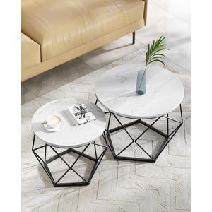 MAZAZU - Salontafels - Bijzettafels - Zwart/Wit - Set van 2 - Rond - Φ50 x 40 cm en Φ40 x 36 cm