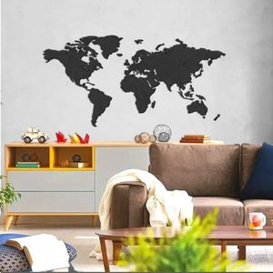 BT Home - 3D Wereldkaart muurdecoratie - Wanddecoratie - Zwart - Houten art - Muurdecoratie - Line art - Wall art - Muursticker - Wandborden - Woonkamer - 200x120cm