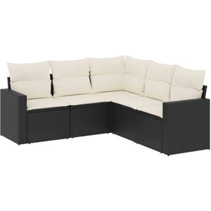 vidaXL 5-delige Loungeset met kussens poly rattan zwart - Loungeset - Loungesets - Tuinset - Tuinbank