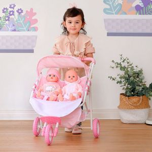 Teamson Kids Dubbel Poppenwagen Voor Babypoppen - Accessoires Voor Poppen - Kinderspeelgoed - Roze/Sterren