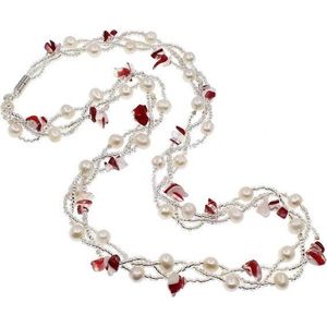 Zoetwaterparel en edelstenen ketting Twine Pearl Red Agate