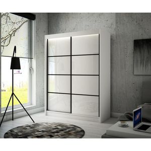 Peak III schuifkast Wit + witte lacobel + zwarte stijl 120 Arton