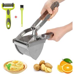 Spätzle aardappelpers van roestvrij staal, 3-delige set, professionele spätzlechef met kwast, schilmesje, aardappelpers, ricer voor aardappelpuree, fruitsappen, groentepap, puree