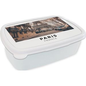 Broodtrommel Wit - Lunchbox - Brooddoos - Frankrijk - Parijs - Eiffeltoren - 18x12x6 cm - Volwassenen