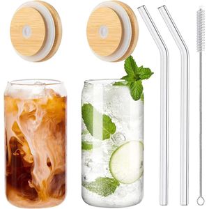 Bubble Tea bekers 2 stuks set - 2-delig 480 ml glazen - Herbruikbaar met RVS rietjes en bamboe deksels - BPA vrij