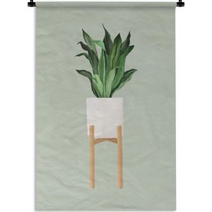 Wandkleed PlantenKerst illustraties - Illustratie van een plant met lange bladeren op een grijsblauwe achtergrond Wandkleed katoen 90x135 cm - Wandtapijt met foto