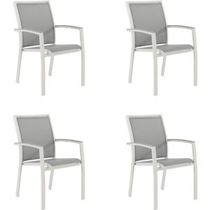 NATERIAL - Set van 4 tuinstoelen LAS VEGAS met armleuningen - 4 tuinfauteuils - Stapelbaar - Terrasstoelen - Eetkamerstoelen - Aluminium - Textilene - Grijs - Wit