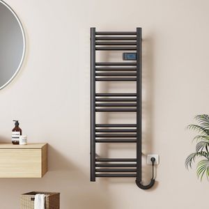 EMKE Elektrische Handdoekradiator - Met Smart Thermostaat - Mat Zwart - 120x40 cm - 450W - Badkamer Radiator - Elektrische Radiator
