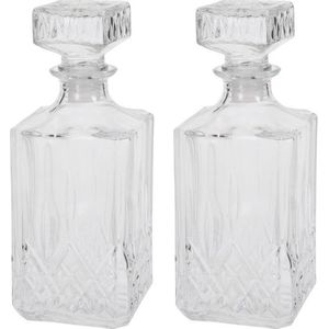 2x Glazen whiskey karaf met dop 750 ml - Glazen karaf/fles voor whiskey/whisky