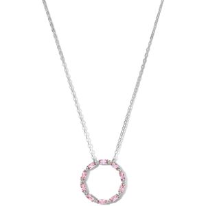 New Bling 9NB-1068 Zilveren Ketting met Zirkonia Hangertje Cirkel - 20mm Doorsnee - Roze Wit - 40+5cm - Rhodium - Zilver