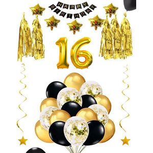 16 jaar verjaardag feest pakket Versiering Ballonnen voor feest 16 jaar. Ballonnen slingers sterren opblaasbare cijfers 16