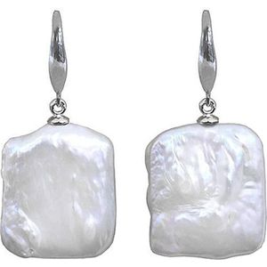 Zoeterwater parel oorbellen Dangling Pearl Square - oorhangers - echte parels - wit - sterling zilver (925) - vierkant