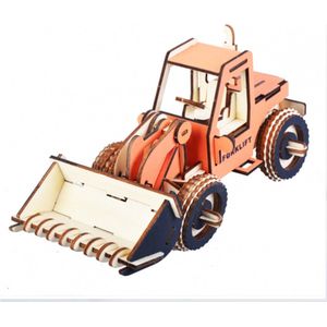 Bouwpakket 3D Puzzel Bulldozer Werkvoertuig van hout- gekleurd