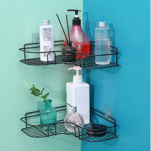 HGMD Doucherek zonder boren - 1 stuk - Zwart - Zelfklevend Doucherek –Badkamerrek - Badrek - Keukenrek - Doucherek hangend – Badkamer accessoires - Kruidenrek
