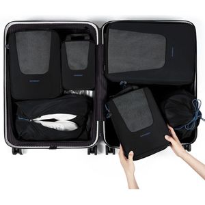 Compressieverpakking kubussen voor reizen, 6-delige set, reispakkubussen voor koffer, compressie koffer, organizer, tas, set, zwart