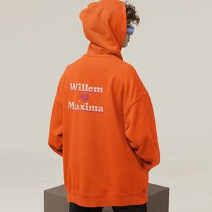 Oranje Koningsdag Hoodie Willem Loves Maxima Back L - Uniseks Fit - Oranje Feestkleding