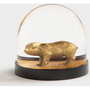 &Klevering - Sneeuwbol - Wonderball - Varken - Goud - Met gouden glitters - Ø 8,5 x 8 cm