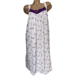 Dames katoenen mouwloos nachthemd met bloemenprint L wit/paars