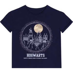 Harry Potter HOGWARTS/Zweinstein - Marineblauw Girly T-shirt met Gouden Maan