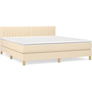 vidaXL - Boxspring - met - matras - stof - crèmekleurig - 180x200 - cm