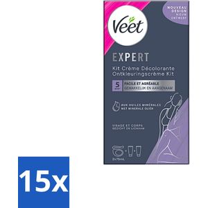 Veet - Set Voor Haarontkleuring - Gezicht en Lichaam - Normale Huid - 2x75ml - Bulkverpakking - 15 stuks