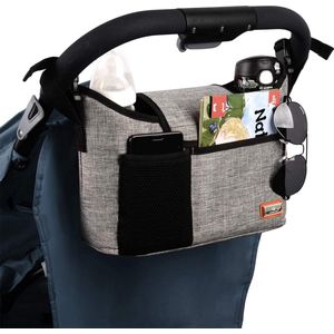 Kinderwagenorganizer Universele kinderwagenopbergtas met 2 geïsoleerde bekerhouders en schouderriem Kan worden gebruikt als handtas voor babyaccessoires (grijs)