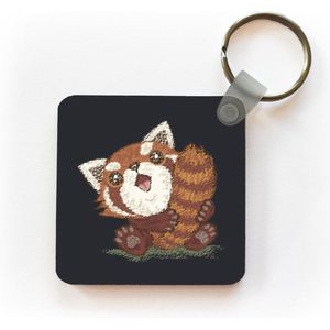 Sleutelhanger - Uitdeelcadeautjes - Illustratie van een rode panda met zijn staart - Plastic