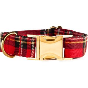 Awesome Paws halsband hond - Honden Halsband Schotse ruit in rood - Plaid patroon - Handmade | Maat M