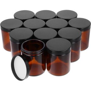 12 stuks 240 ml lege amberkleurige glazen potten met zwarte deksels - UV-beschermende multifunctionele containers voor etherische oliën en lotions