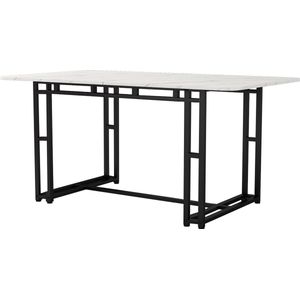 Merax Luxe Lichtgewicht Eettafel - Tafel met Metalen Poten - Moderne Keukentafel - Zwart met Wit