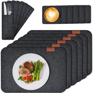 Placemats placemats afwasbaar 18 stuks 6 placemats 6 onderzetters 6 bestekzakken - vilten onderzetters set antraciet vilt onderzetters tafelonderzetters tafelonderzetters vilten set