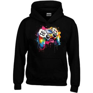Hoodie kind - Game - Controller regenboog print op sweater met capuchon - Voor de echte Gamer - Maat 134/140