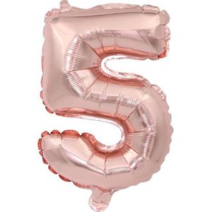 Cijfer ballon 5 jaar Babydouche - Rose goud folie helium ballonnen - 100 cm - rosé vijf verjaardag versiering