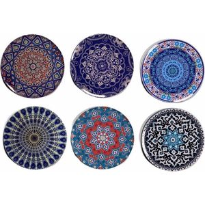 Onderzetters - Set van 6 - Rond - Onderzetters voor glazen - Bohemian - Oosterse - Mandala design - Coasters -Sint cadeaus