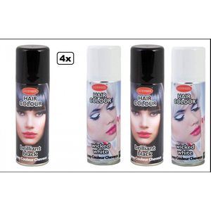 4x Haarspray zwart/wit 125 ml - Word bezorgd in doos ivm beschadeging - Festival thema feest carnaval haar kleurspray party