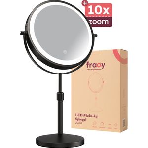 Fraay® Make Up Spiegel met LED Verlichting - 10x Vergroting - Vergrootspiegel met Licht - Oplaadbaar - Scheerspiegel - Badkamerspiegel - Zwart