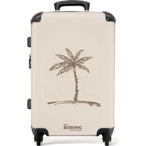 NoBoringSuitcases.com® - Koffer groot - Rolkoffer lichtgewicht - Beige met bruine palmboom - Reiskoffer met 4 wielen - Grote trolley XL - 20 kg bagage