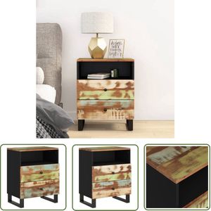 The Living Store Nachtkastje 50x33x62 cm massief gerecycled hout en bewerkt hout - Nachtkastje - Industrieel - Vintage - Houten Kast - Multifunctioneel